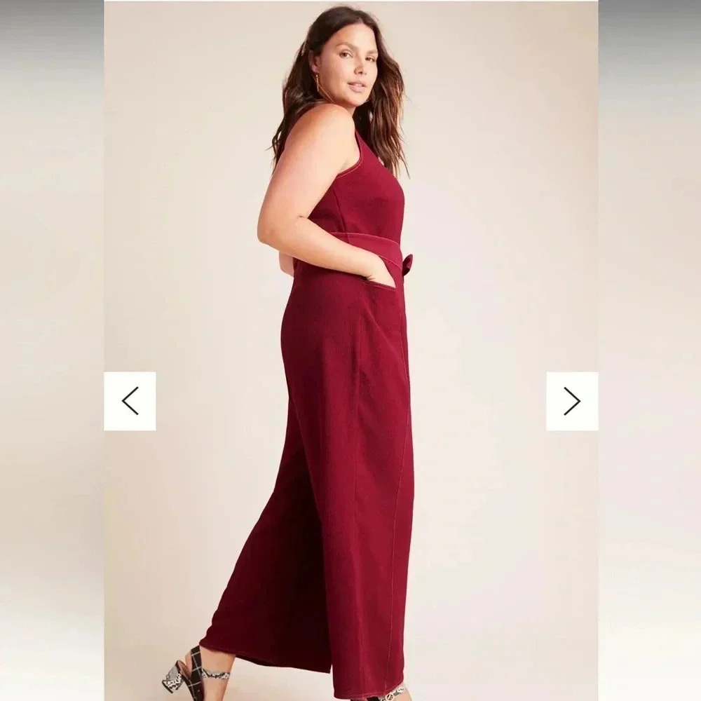 Anthropologie Greylin Colleen Stitched Jumpsuit in Maroon/Burgundy. - Picture 2 of 11